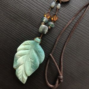 Jade and amber handmade necklace